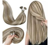 Hetto Extensiones de Nano Loop Pelo Natural Nano Ring Remy Extensiones de Pelo Humano Natural Liso Castaño y Rubio 50g 50s 45 cm #P8/24