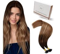 Hetto Extensiones de Queratina de Pelo Natural 60 cm Extensiones Queratina Cabello de Verdad Natural Liso Balayage Marron Oscuro a Marron Medio y Rubio 50g/50s #2/6/18