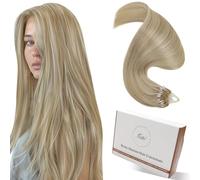 Hetto Extensiones Micro Ring Cabello Natural Remy Extensiones Microring Pelo Natural Humano Invisibles 60 cm Liso Recto Sedoso Suave Ligero Cómodo Rubio Ceniza Oscuro con Rubio Claro 50S 50G #P17/23