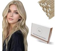 Hetto Extensiones Pelo Natural Clip 55 cm Rubio Extensiones de Clip de Pelo Natural Humano Invisibles Cabello Remy Liso Recto Corto Sedoso Suave Double Capa Rubio Ceniza 5 Piezas 80g #17/23