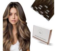 Hetto Extensiones Pelo Natural Clip Remy Extensiones de Clip de Pelo Natural Liso Cabello Humano Invisible Balayage Castaño Oscuro a Rubio Caramelo 35 cm 5pcs 80g #4/27/4