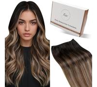 Hetto Extensiones Pelo Natural Cortina Castaño Claro Remy Extensiones de Cortinas Pelo Natural Liso Corto Cabello Humano 40cm 1 Pieza 100G Marrón Balayage Marrón y Rubia #2/6/18