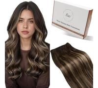 Hetto Extensiones Pelo Natural Cortina Remy Extensiones Cortinas Cabello Humano Real Balayage Castaño Medio a Rubio Miel 40CM 80g #4/27/4