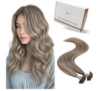 Hetto Extensiones Pelo Natural Keratina 55 cm Extensiones De Cabello Natural Queratina Remy Humano Liso Castaño Claro Mechas Rubio Claro 50g/50s #p8/24