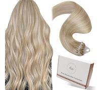 Hetto Extensiones Pelo Natural Micro Ring Humano Extensiones de Cabello Natural Micro Ring Liso Remy Humano 40 cm Invisibles Recto Corto Rubio Ceniza Mezclado Rubio Blanqueador 50s/50g #P18/613