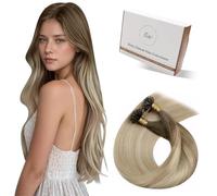 Hetto Extensiones Pelo Natural Queratina Balayage 55cm Extensiones De Cabello Natural Keratina Pelo Humano Queratina Liso Recto 50g/50s Marrón Claro Ombre Rubio Ceniza y Rubio Platino #8/18/60