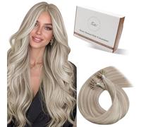 Hetto Extensiones Queratina Pelo Natural Rubio Ceniza 55 cm Extensiones Keratina Pelo Humano Natural Liso Suave Recto Remy Invisible Mechas Rubio 50g 50s #18/613