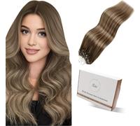Hetto Micro Loop Extensiones Cabello Natural 60 cm Micro Ring Extensiones Pelo de Verdad Marrón Claro y Miel Rubio 50g/50s #8/16/8