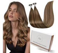 Hetto Nano Ring Hair Extensiones Cabello Natural 55 cm Extensiones Nano Ring Cabello Humano Real Remy Liso Invisibles Pelo de Verdad Marrón Claro y Miel Rubio 50g/50s #8/16/8