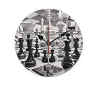HETVBNS Reloj de pared decorativo moderno de madera en blanco y negro, reloj de ajedrez sin tictac, relojes de pared redondos sin marco, reloj sin escala, para el hogar, dormitorio, oficina, sala de