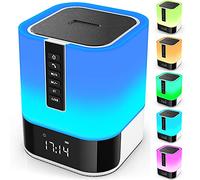 Hetyre Altavoz Bluetooth de luz nocturna, lámpara de noche con control táctil 5 en 1, regulable, cambio de color, reloj despertador de dormitorio, las mejores ideas de regalo de cumpleaños para