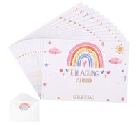 HETYYAEKQ 12 - Set de tarjeta de invitación para cumpleaños, niña, arco iris para una fiesta de cumpleaños de niña: 12 invitaciones y 12 sobres