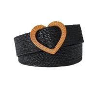 HEUchuan Cinturón Paja Cinturón tejido a la moda for mujer y hombre, artículo trenzado de paja colorida, hebilla Pin corazón, Vintage, bonito(Black)