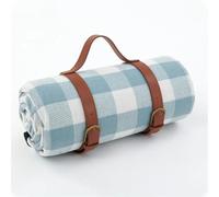 HEUchuan Manta de Picnic Manta de Juego for Picnic y Camping, Manta a Cuadros, cojín Playa con Correa Cuero, 150 x 200 cm(Sky Blue)