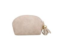 HEUchuan Monedero pequeño 2 Unids Borla Moda Señoras PU Cuero Mini Cartera Tarjetero Cremallera Monedero Colgante Floral Bolso de Embrague Pequeño Caja Dinero(Beige)