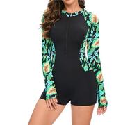 HEUchuan Traje de baño Deportivo una Pieza for Mujer, con protección contra erupciones, Estilo Boyleg, for Surf, Manga Corta y Acolchado para Surfear en el océano(Color 12,L)