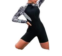 HEUchuan Traje de baño Surf Manga Larga con Estampado Floral, Traje una Pieza for Mujer, Ropa Buceo protección contra erupciones para Surfear en el océano(Black,XL)