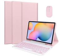 HEUCYL Funda con Teclado para Samsung Galaxy Tab S10+/Tab S9 FE+/S9+ 2023/S8+ /S7 FE /S7+ 12.4" 2023 Tableta, Teclado Retroiluminado 7 Colores Teclado Español Ñ Inalámbrico Desmontable,Rosado