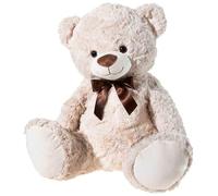 Heunec Oso de peluche sentado con lazo, color beige, 56 cm | 90% material reciclado, certificado GRS, lazo de satén marrón, a partir de 0 meses, relleno suave