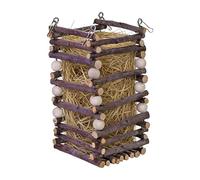 Heuraufe - Holz 10 x 10 x 19,5 cm Metall Kleintier Futterstation | Bunny Hay Feeder with Natürliches Holz Design, Heu Halter für Käfig, Futterspender für Kaninchen Hamster Meerschweinchen Mäuse | Für
