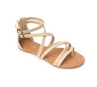 HEVA Sandalias casuales con tiras para mujer, cómodas, ajustables, planas, beige, 39.5 EU