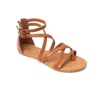 HEVA Sandalias casuales con tiras para mujer, cómodas, ajustables, planas, Brown, 38 EU