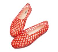 HEVA Sandalias de malla de jalea para mujer, transpirables, transparentes, huecas, para verano, playa, jellies, rojo, 37 EU