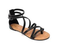 HEVA Sandalias planas ajustables y cómodas con tiras para mujer, Black, 39.5 EU