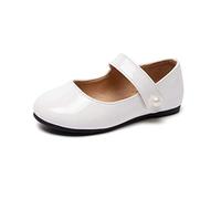 HEVA Zapatos clásicos de Mary Jane para niñas, con , zapatos planos para vestidos de boda, zapatos escolares, Blanco, 25 EU
