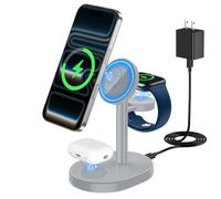 Hevanto Estación de carga inalámbrica 3 en 1 2026 para cargador Apple MagSafe, soporte de cargador magnético rápido de 15 W para iPhone 17, 16, 15, 14, 13, 12, Apple Watch AirPods Series, gris oscuro