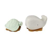 Hevea Conjunto de Ballena y Tortuga, Juguetes para el baño Goma reutilizada (Blanco Frosty White y Sage), Origen Vegetal, Libre de plásticos, ecológico y sin BPA.