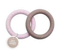 Hevea HEVEA Kawan Anillos de dentición para bebés - Juguetes mordedores calmantes de caucho 100% natural, sin BPA y veganos, fácil agarre para calmar las encías, paquete de 2 (rosa polvo y beige tosta