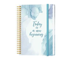 Heveboik Cuaderno en blanco A5, 70 hojas/140 páginas, papel blanco grueso de 100 g/m², diario en espiral en blanco de 5.8 x 8.3 pulgadas, acuarela azul