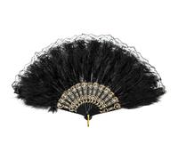 Heveer Abanicos Pluma Abanicos de Mano Retro Abanico de Mano Plegable para Decoración de Disfraces Boda Fiesta de Halloween Negro