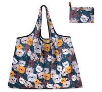 Heveer Bolsa de la Compra Plegable Bolsa de la Compra Reutilizable 50x66cm Bolsa Ecológica para Compras Patrón de Gato