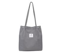 Heveer Bolso de Pana Bolsa Tote Mujer Bolsos Bandolera Tote Bolso Shopper para Todos los Días Compras Colegio Trabajar Viajar (Gris Oscuro)