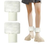 Heveer Calentadores de Piernas para Mujer Invierno de Punto Cubiertas de Piernas Cálidas de Felpa Mangas de Botas Piel Calientes del Invierno Blanco