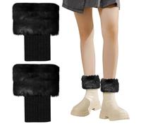 Heveer Calentadores de Piernas para Mujer Invierno de Punto Cubiertas de Piernas Cálidas de Felpa Mangas de Botas Piel Calientes del Invierno Negro
