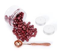 Heveer Perlas de Cera Selladora Octagonal con 1 Cuchara de Fundir de Oro Rosa 2 Velas de Té para Sello de Lacre Rojo Baya 200 Piezas