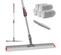 HEVOL - Escoba de fregona profesional, 60 cm para fregona de aluminio con mango telescópico de acero inoxidable con 5 almohadillas, escobillas planas de microfibra giratoria 360 ° para limpieza de