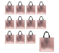 HEVSTIL Paquete de 12 bolsas de regalo de oro rosa, impresionantes bolsas de regalo holográficas reutilizables con asas negras, bolsas de comestibles, perfectas como bolsas de regalo, bolsas de regalo