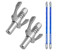 Hevysuo 2 Piezas G Acoplador de Pistola de Engrase,Metálica Pistola de Engrase Boquilla con Mangueras Flexibles de 30cm para Todo Tipo de Prensas de Engrasado,Plateado