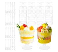 Hevysuo 20 Pieza 150 ml Vasitos Plastico para Postres Redondas,Tazas de Postre con 20 Pieza Cucharas,Reutilizable Vasitos Para Postres Perfecto para Pudín,Mousse,Helado,Cumpleaños y Bodas