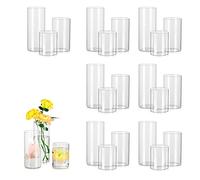 Hewory Jarrones de Cristal Cilíndricos Set de 24, Jarrón Alto de Cristal Transparente para Flores, Portavelas para Velas de Pilar Flotantes, Florero para Centro de Mesa para Decoración, 10/15/20cm