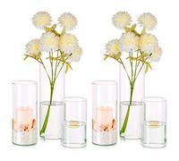 Hewory Jarrones de Cristal Cilíndricos Set de 6, Jarrón Alto de Cristal Transparente para Flores, Portavelas de Huracán para Velas de Pilar Flotantes, Florero para Centro de Mesa, 15/20/25cm