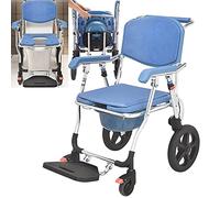 HEWXWX 3 En 1 Silla De Ruedas para Ducha con Inodoro/Plegable, Rueda Trasera De PU De 15,7 Pulgadas, Cubo/Tapa/Protector contra Salpicaduras, para Adultos Discapacitados