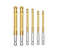 Hex Shank Twist Drill Bit Set - 6 Pcs | Titanium Serrated Side Cut Bits | 5mm 6mm 8mm Diameter Sizes, Alloy High Speed Steel Auger Bits, Grooving Side Cutting Tap, for Wood Metal Hole Drillin