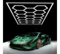 Hexagon Garage Lights,6500k Car Detailing Ceiling 14 Holes LED Shop Light with Rectangle Frame for Garage Warehouse Workshop Gym Basement Car Care Wash Room