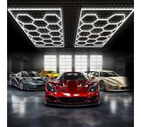 hexagon led garage,lámpara de techo led hexagonal,diseño de panal, 672 W, 6500 K, deformable, hexagonal, for garaje, taller, almacén, sótano y gimnasio.(14 trous)