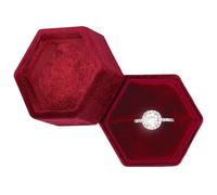 Hexagon Velvet Jewelry Caja de anillo de una sola ranura para compromiso, boda, caja de recuerdo, anillo de foto nupcial (rojo)
